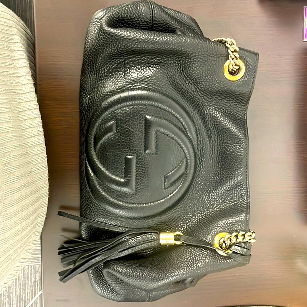 Gucci pebbles Calfskin Soho Chain Black Leather Bag